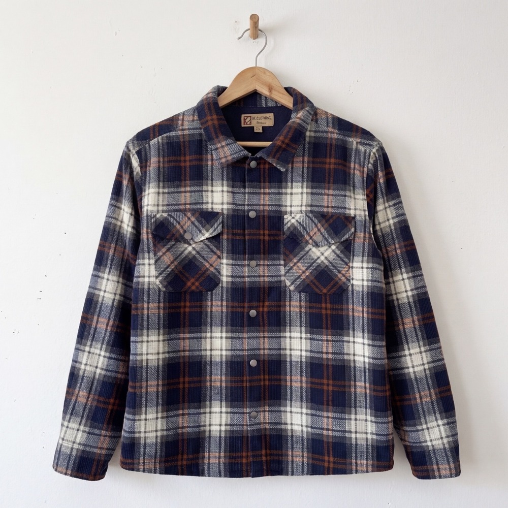 BC Clothing Co Heritage Mens XL Plaid Overshirt Navy Blue‎ Orange Snap Shacket